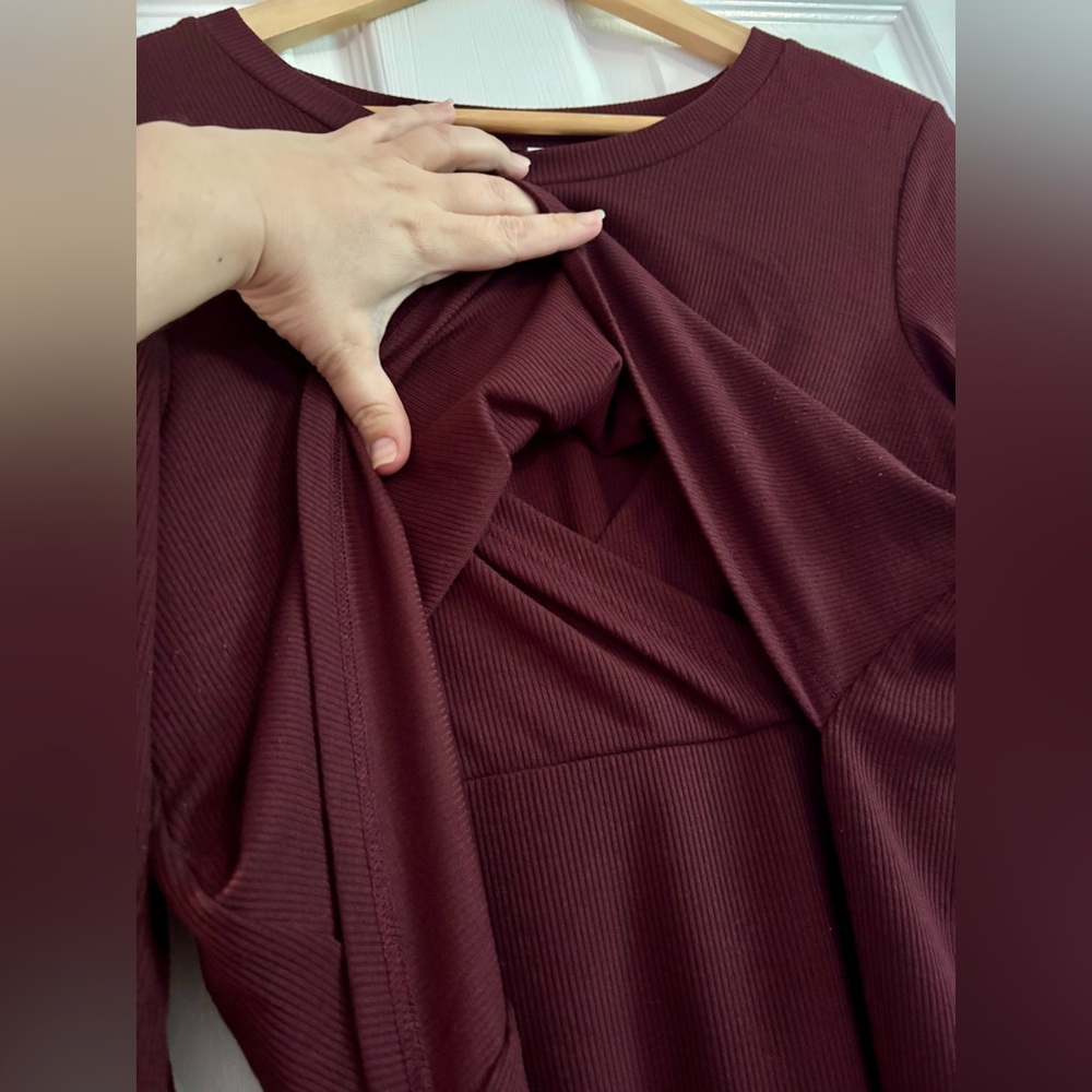 Latched Mama Ribbed Asymmetrical Tunic in Wine - Picture 5 of 6
